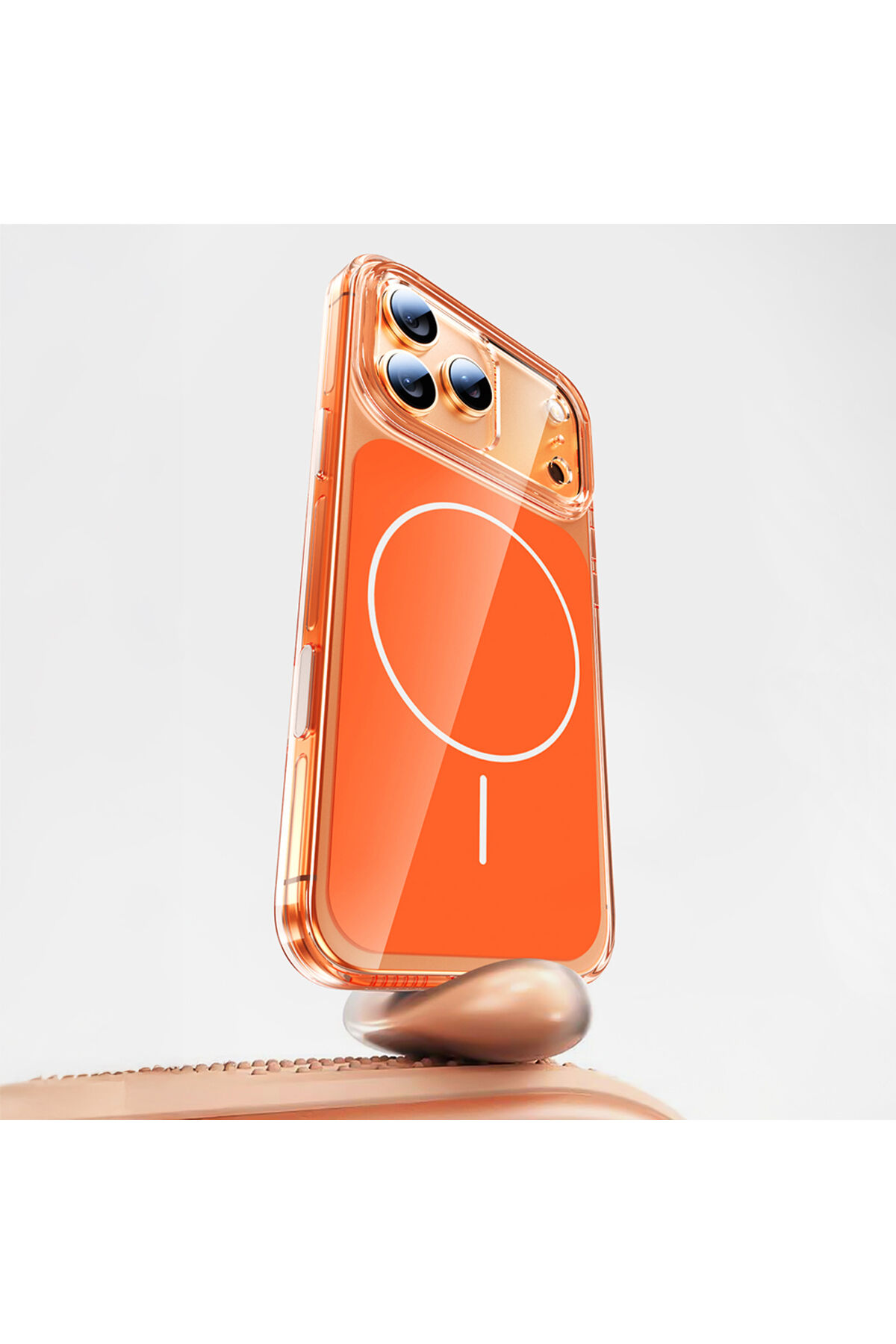 iPhone 17 Pro Kılıf Zore M-safe Şarj Özellikli Şeffaf Kamera Kontrol Butonlu Lugano Kapak - Lacivert Turuncu
