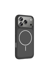 iPhone 17 Pro Kılıf M-Safe Şarj Özellikli Metal Kamera Çerçeveli Zore Sanremo Silikon Kapak - Gri Gri