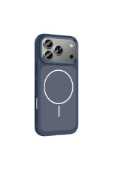 iPhone 17 Pro Kılıf M-Safe Şarj Özellikli Metal Kamera Çerçeveli Zore Sanremo Silikon Kapak - Gri Lacivert