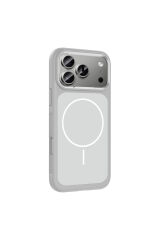 iPhone 17 Pro Kılıf M-Safe Şarj Özellikli Metal Kamera Çerçeveli Zore Sanremo Silikon Kapak - Gri Lacivert