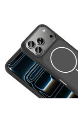 iPhone 17 Pro Kılıf M-Safe Şarj Özellikli Metal Kamera Çerçeveli Zore Sanremo Silikon Kapak - Gri Lacivert
