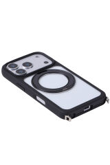 iPhone 17 Pro Kılıf M-Safe Şarj Özellikli Standlı Zore Piza Silikon Kapak - Siyah Turuncu
