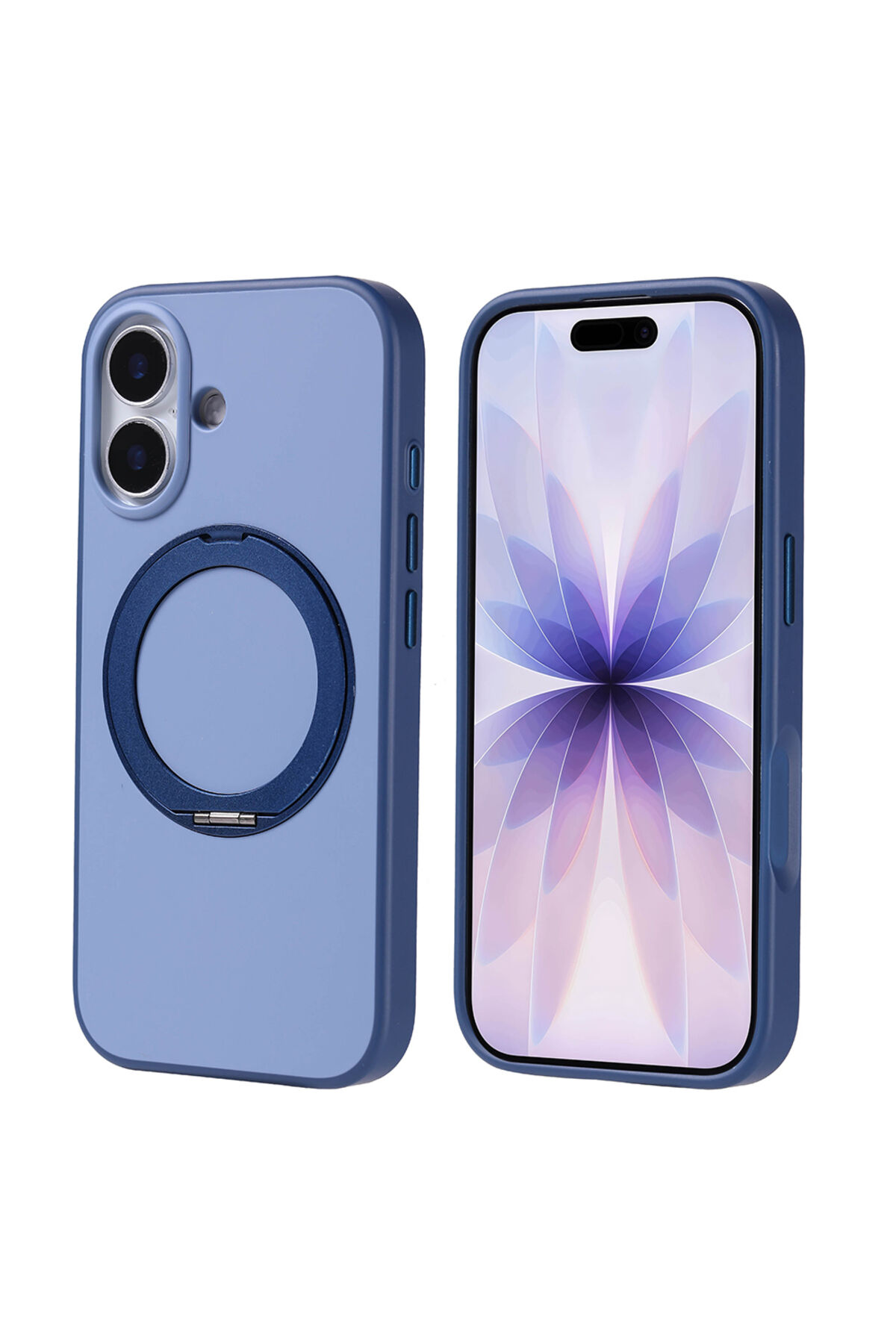 iPhone 17 Kılıf M-Safe Şarj Özellikli Standlı SEKO Proton Silikon Kapak - Gri Lacivert