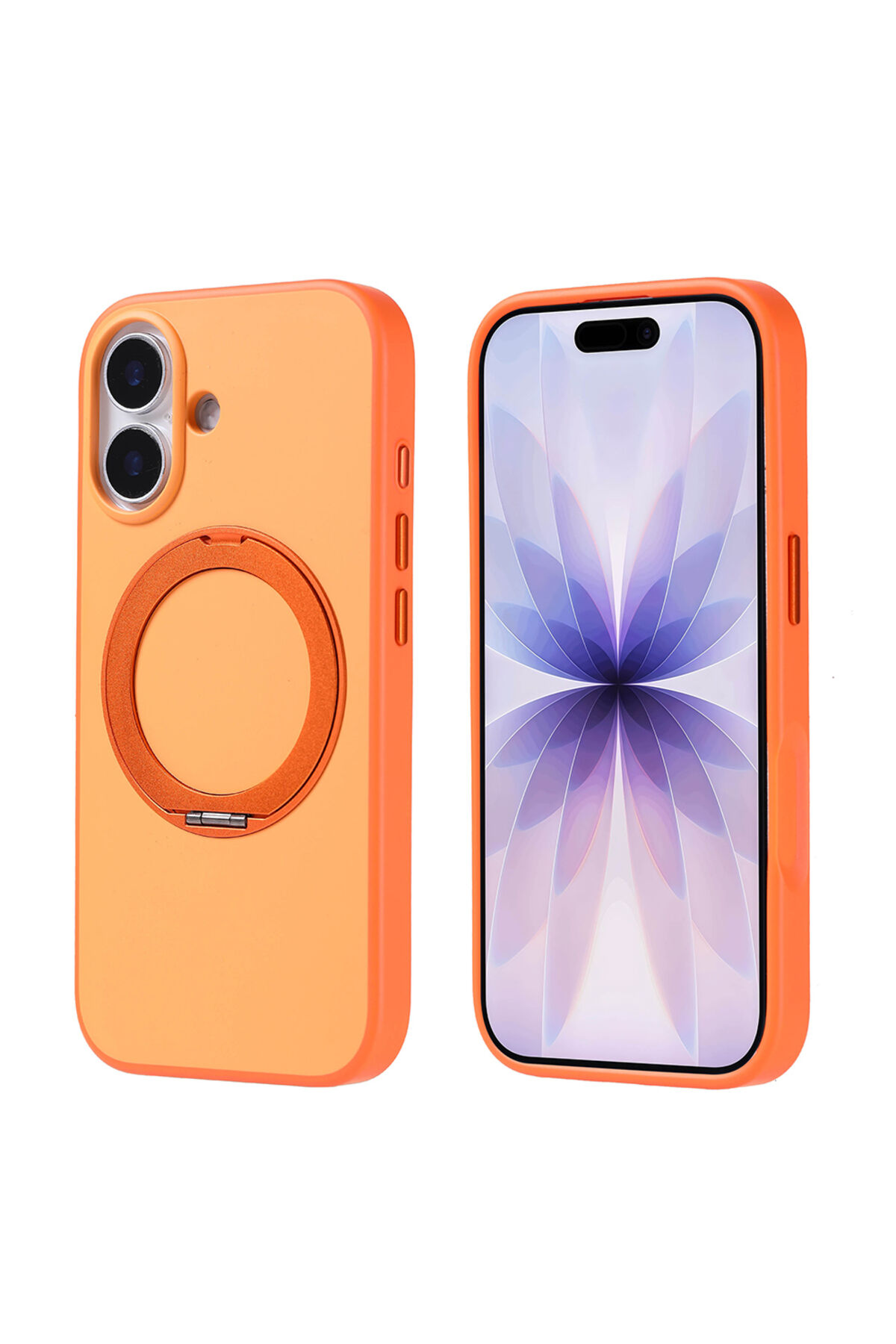iPhone 17 Kılıf M-Safe Şarj Özellikli Standlı SEKO Proton Silikon Kapak - Gri Turuncu