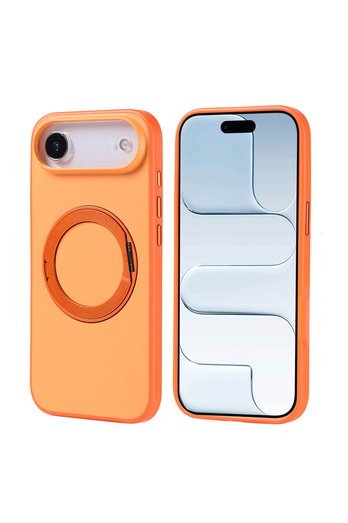 iPhone 17 Air Kılıf M-Safe Şarj Özellikli Standlı Zore Proton Silikon Kapak - Turuncu Turuncu