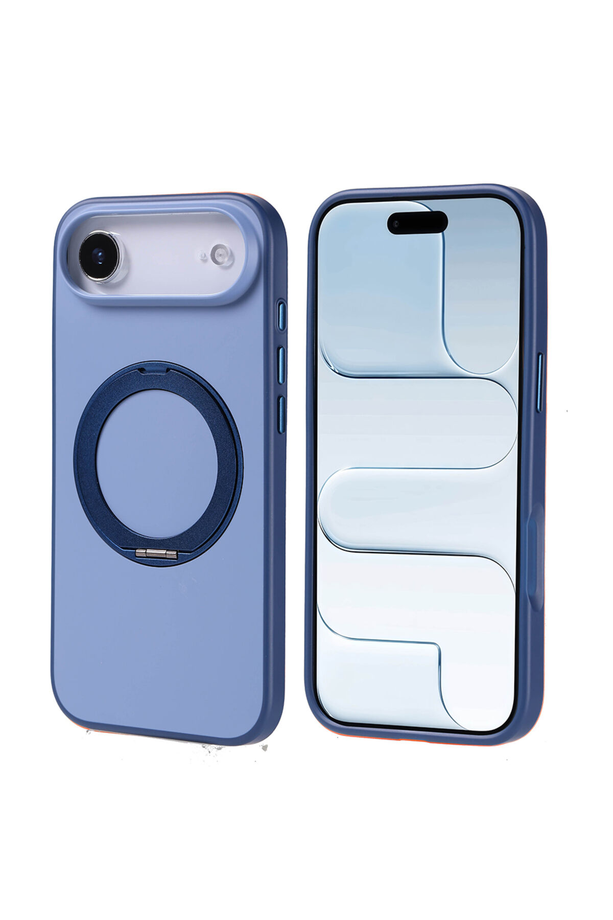 iPhone 17 Air Kılıf M-Safe Şarj Özellikli Standlı Zore Proton Silikon Kapak - Turuncu Lacivert