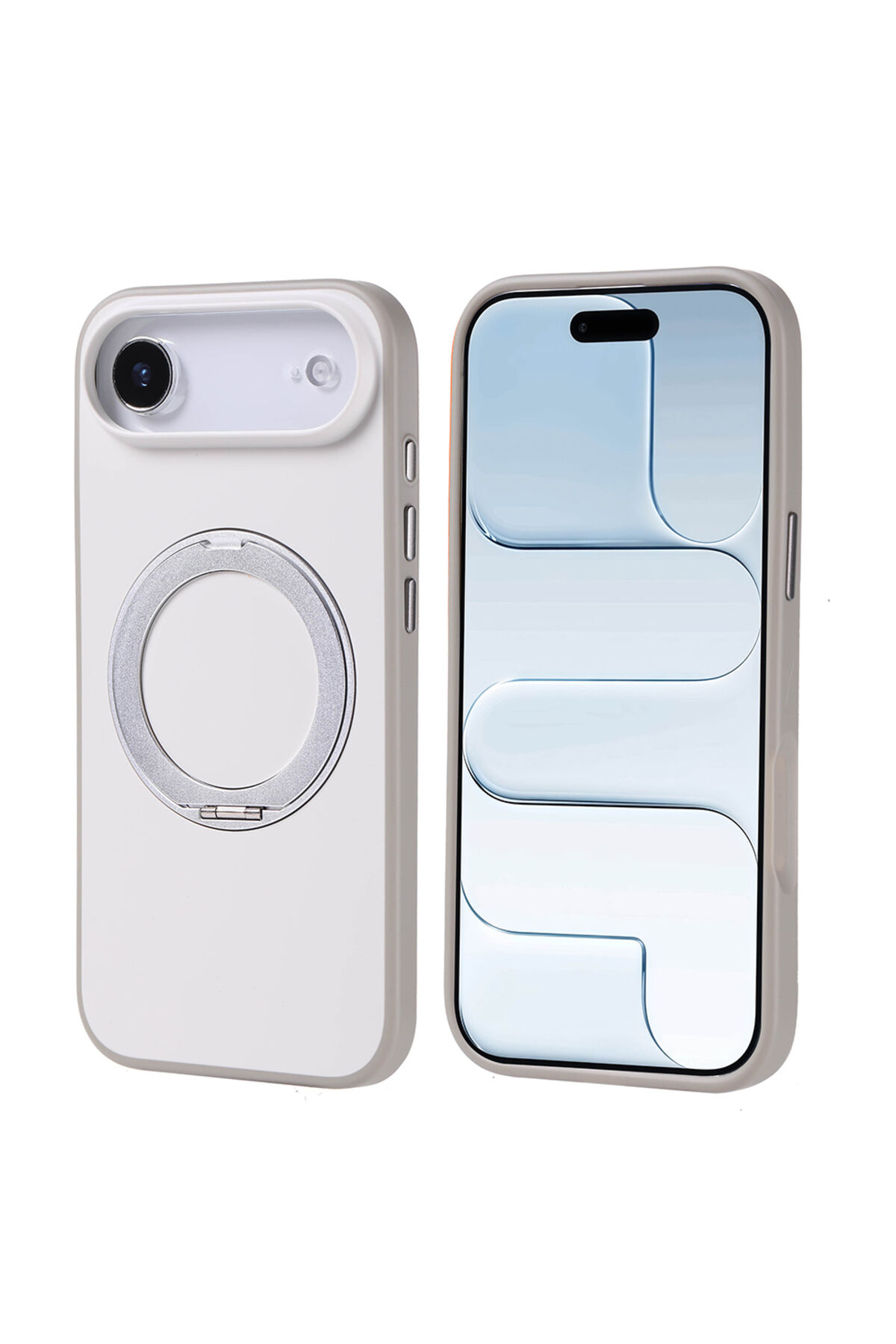 iPhone 17 Air Kılıf M-Safe Şarj Özellikli Standlı Zore Proton Silikon Kapak - Turuncu Gri