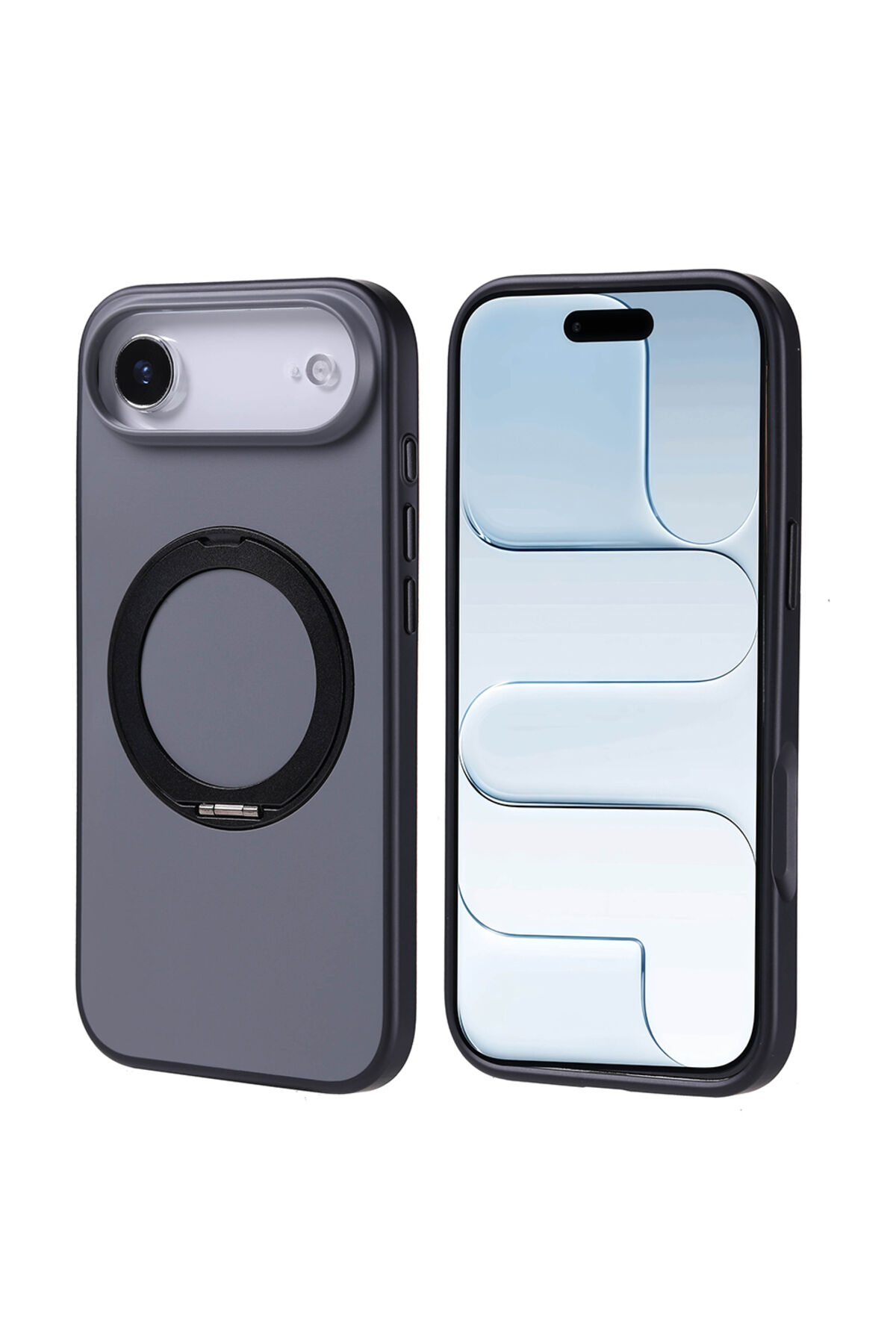 iPhone 17 Air Kılıf M-Safe Şarj Özellikli Standlı Zore Proton Silikon Kapak - Turuncu Siyah