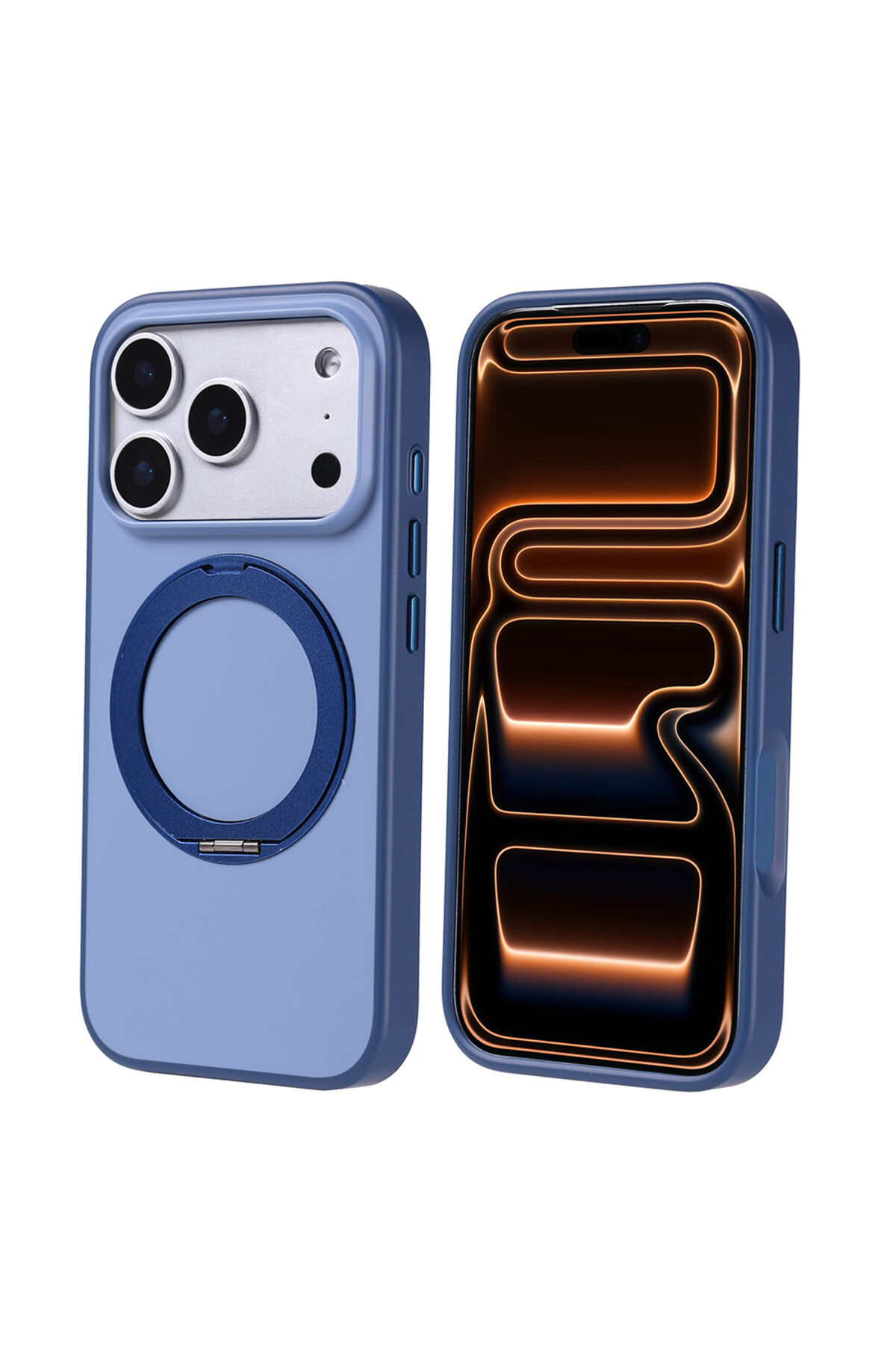 iPhone 17 Pro Kılıf M-Safe Şarj Özellikli Standlı Zore Proton Silikon Kapak - Turuncu Siyah