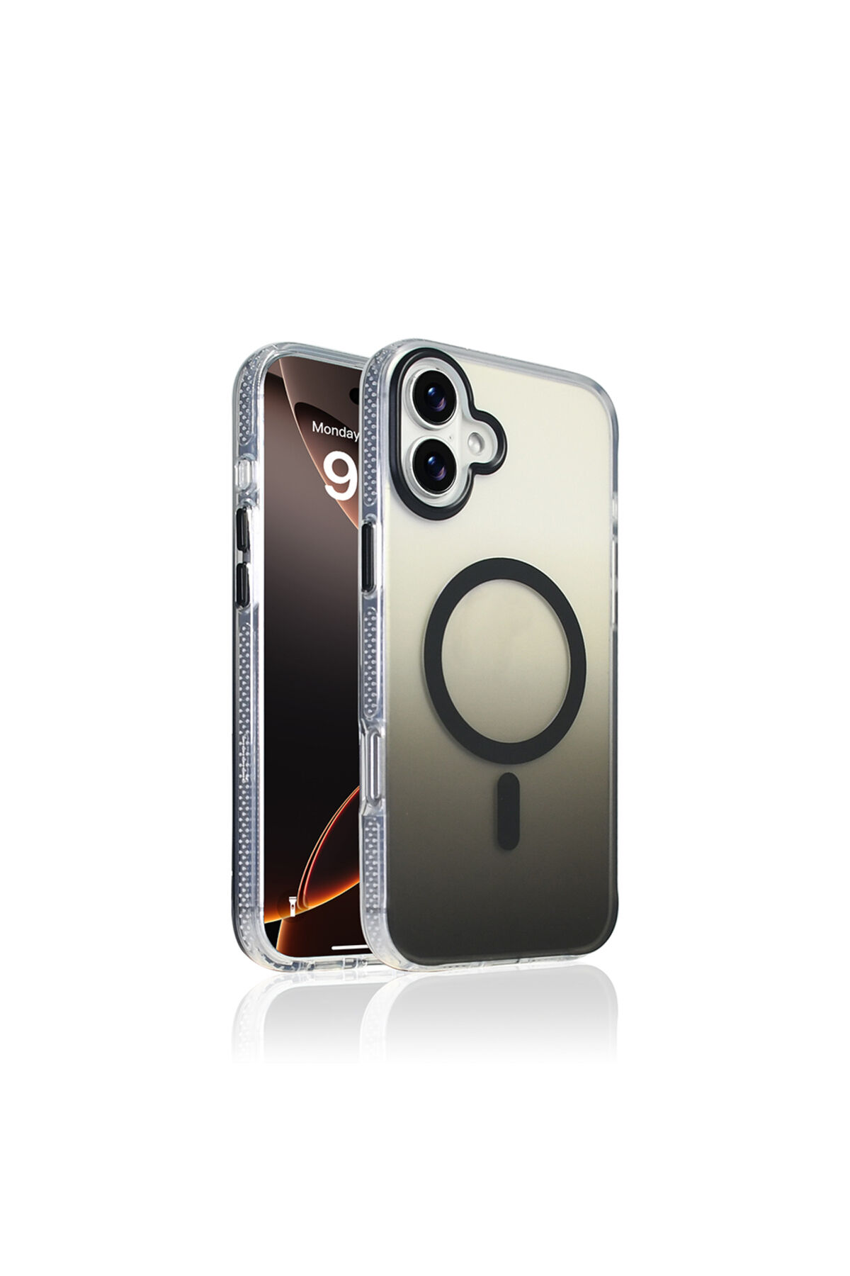 iPhone 16 Kılıf M-safe Şarj Özellikli Transparan Renk Geçişli Zore Toros Kapak - Gri Gri