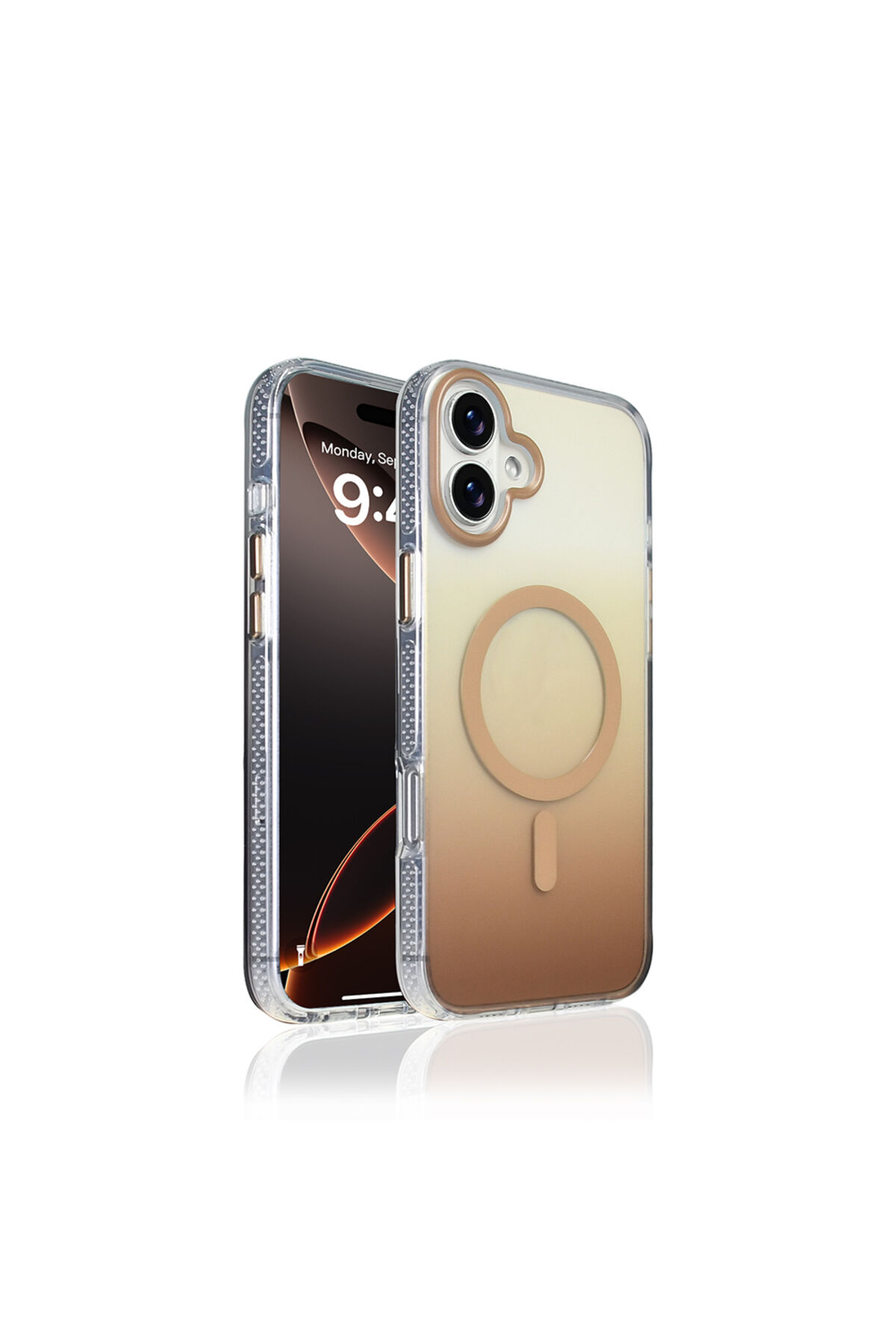 iPhone 16 Plus Kılıf M-safe Şarj Özellikli Transparan Renk Geçişli Zore Toros Kapak - Mavi Gri