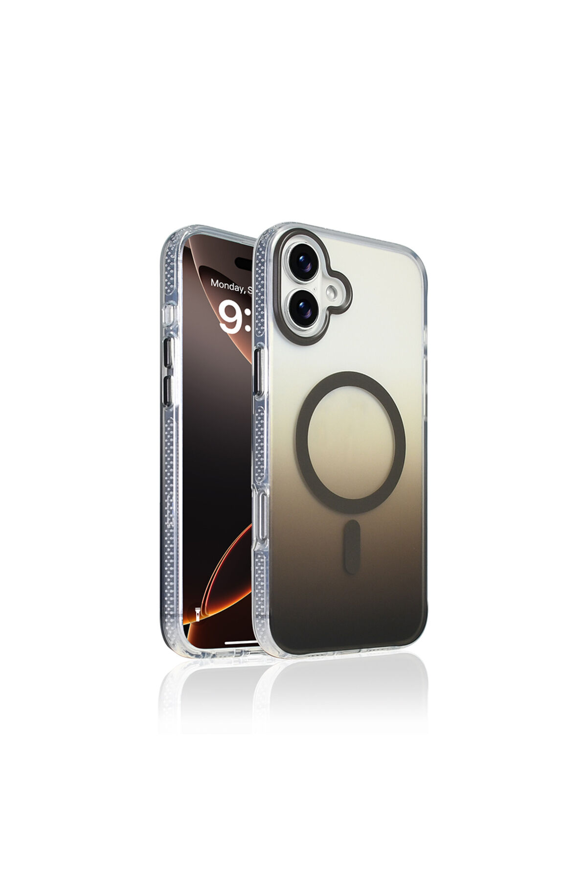 iPhone 16 Plus Kılıf M-safe Şarj Özellikli Transparan Renk Geçişli Zore Toros Kapak - Mavi Gri