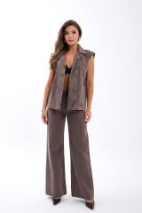 Denim Yelek Takım Üstü – %100 Pamuk L - Kahverengi