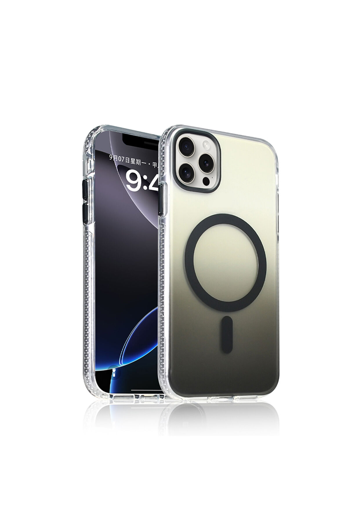 iPhone 16 Pro Kılıf M-safe Şarj Özellikli Transparan Renk Geçişli Zore Toros Kapak - Siyah Siyah