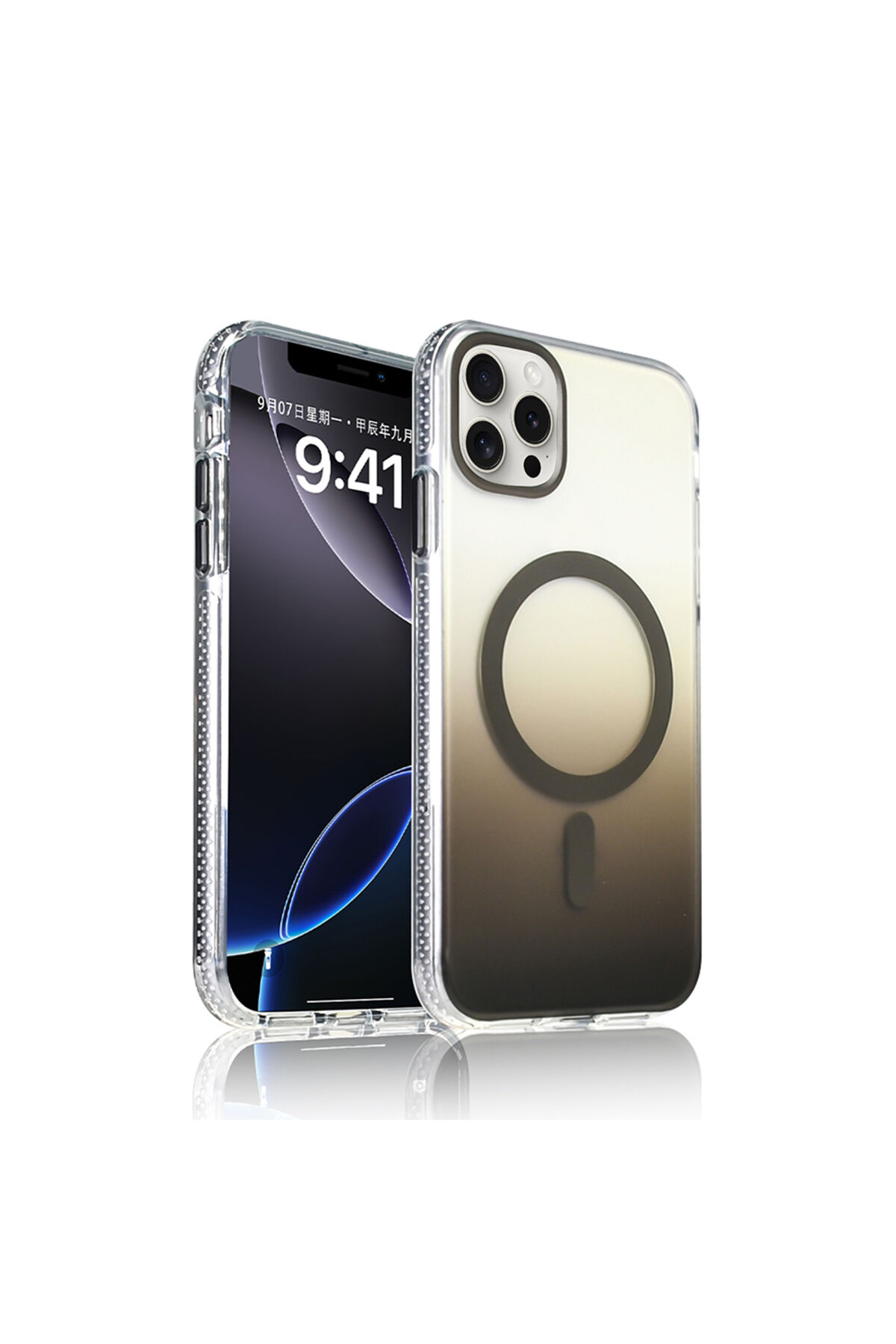 iPhone 16 Pro Kılıf M-safe Şarj Özellikli Transparan Renk Geçişli Zore Toros Kapak - Siyah Gri