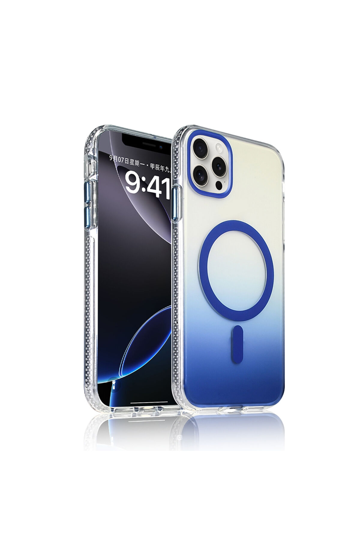 iPhone 16 Pro Kılıf M-safe Şarj Özellikli Transparan Renk Geçişli Zore Toros Kapak - Siyah Pembe