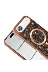 iPhone 17 Air Kılıf Pırlanta Tasarımlı M-safe Şarj Özellikli Zore Mozaik Silikon Kapak - Titanyum-Gr Gri