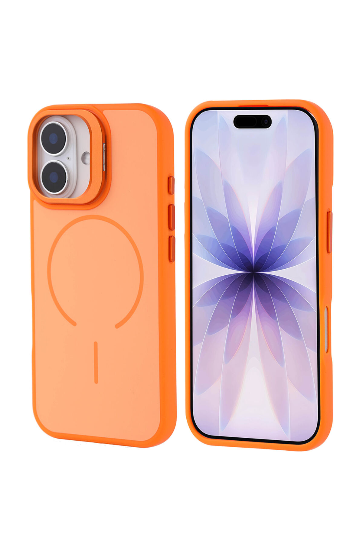 iPhone 17 Kılıf M-safe Şarj Özellikli Kamera Standlı Zore Notron Kapak - Turuncu Turuncu