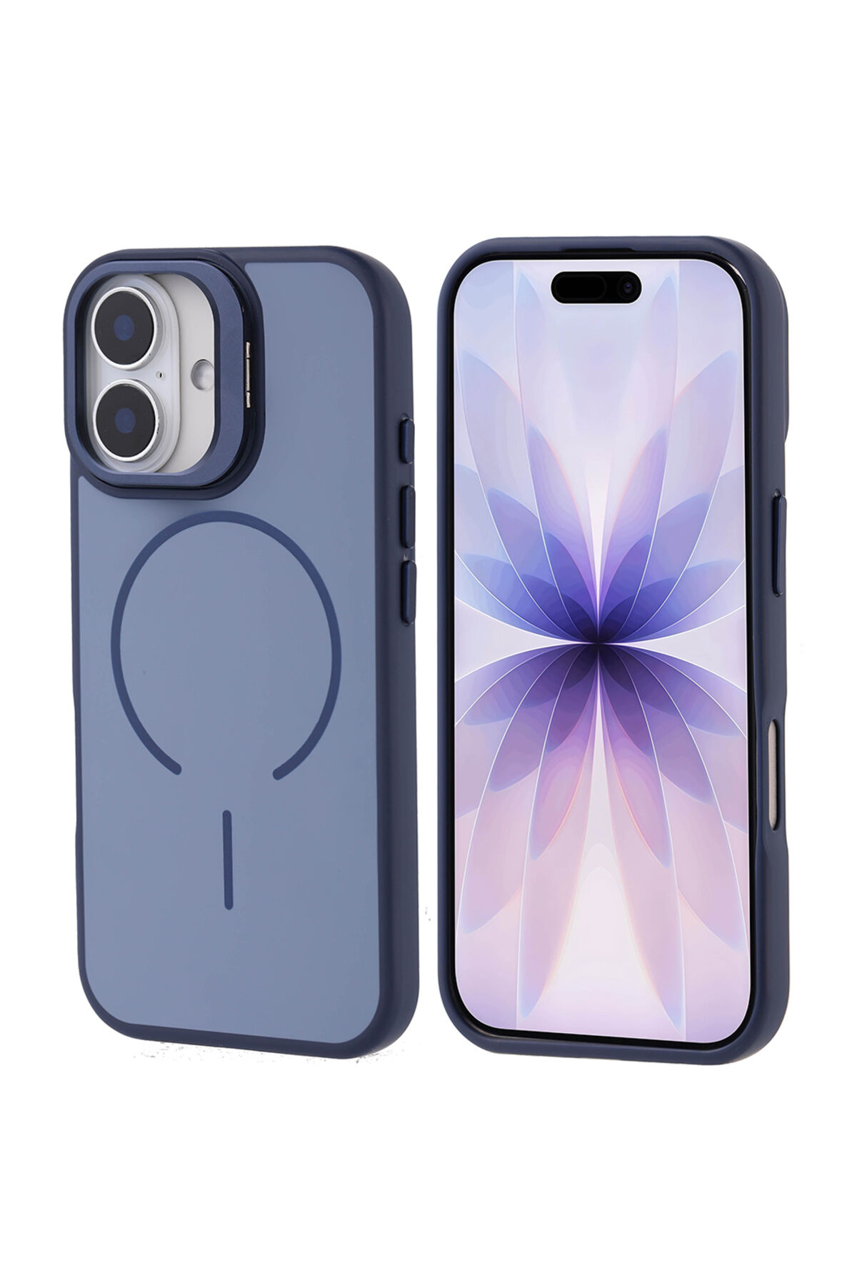 iPhone 17 Kılıf M-safe Şarj Özellikli Kamera Standlı Zore Notron Kapak - Turuncu Lacivert