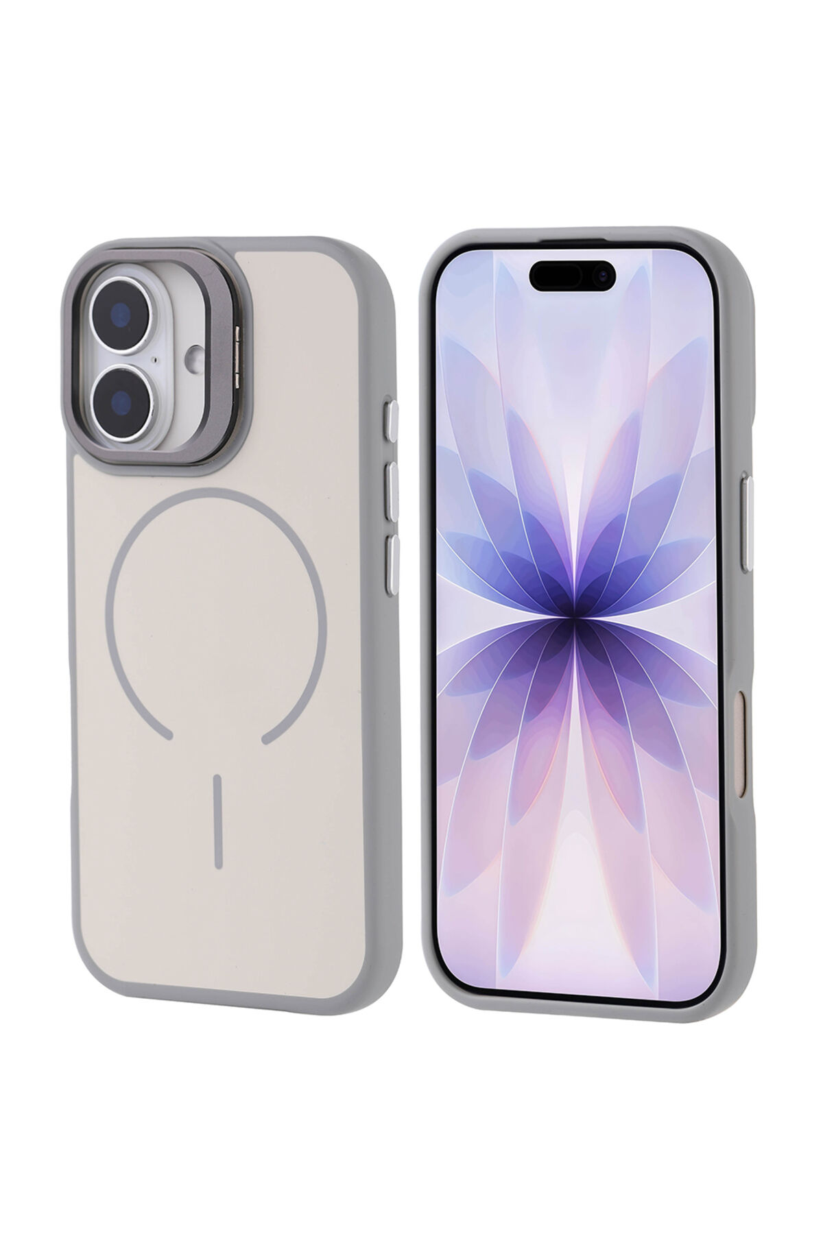iPhone 17 Kılıf M-safe Şarj Özellikli Kamera Standlı Zore Notron Kapak - Turuncu Gri