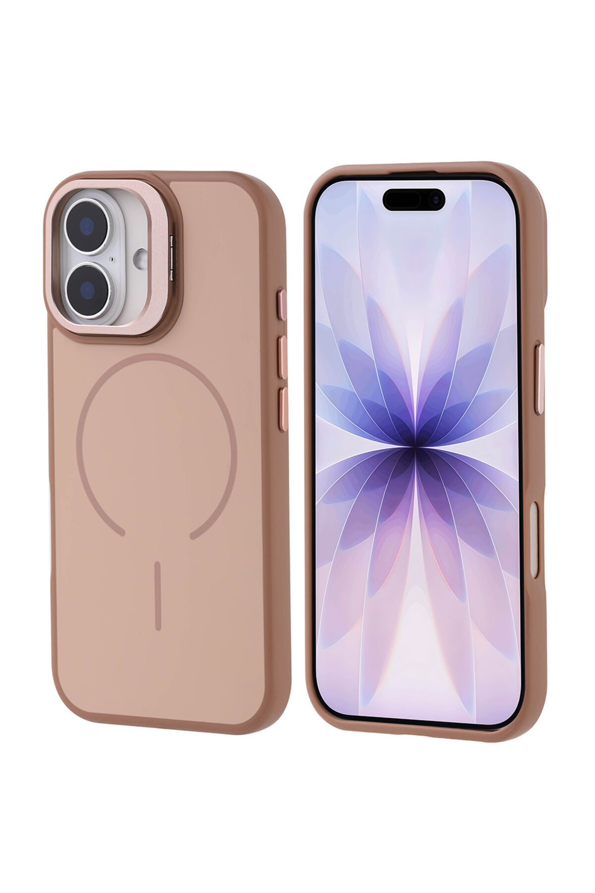 iPhone 17 Kılıf M-safe Şarj Özellikli Kamera Standlı Zore Notron Kapak - Turuncu Altın