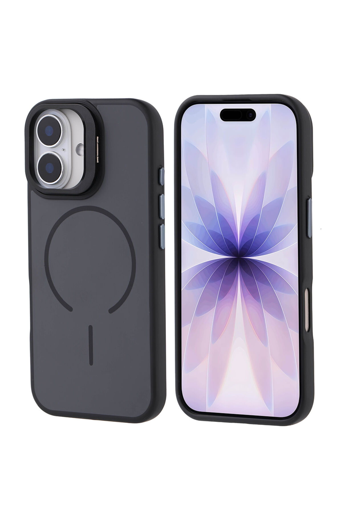 iPhone 17 Kılıf M-safe Şarj Özellikli Kamera Standlı Zore Notron Kapak - Turuncu Siyah