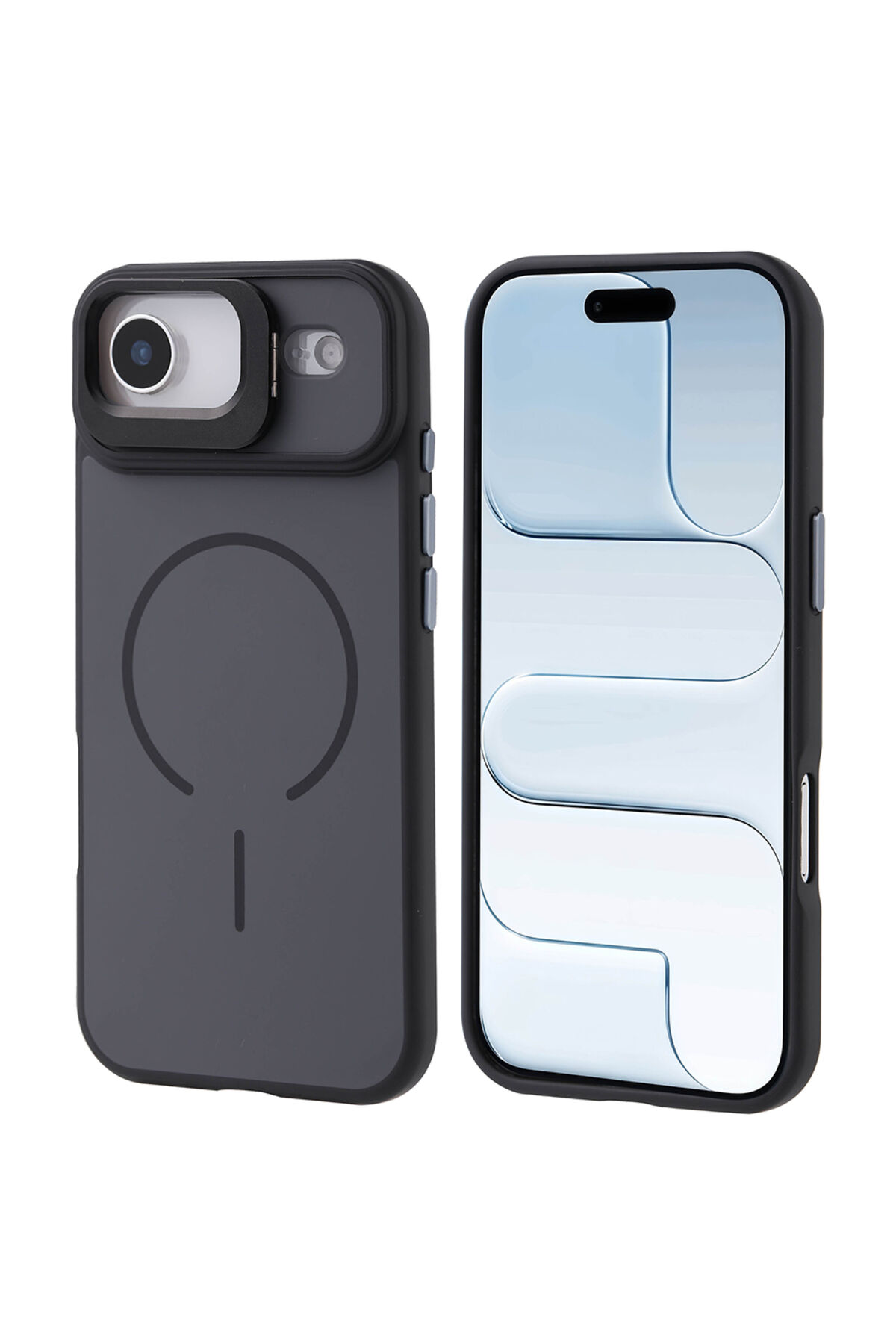 iPhone 17 Air Kılıf M-safe Şarj Özellikli Kamera Standlı Zore Notron Kapak - Siyah Siyah
