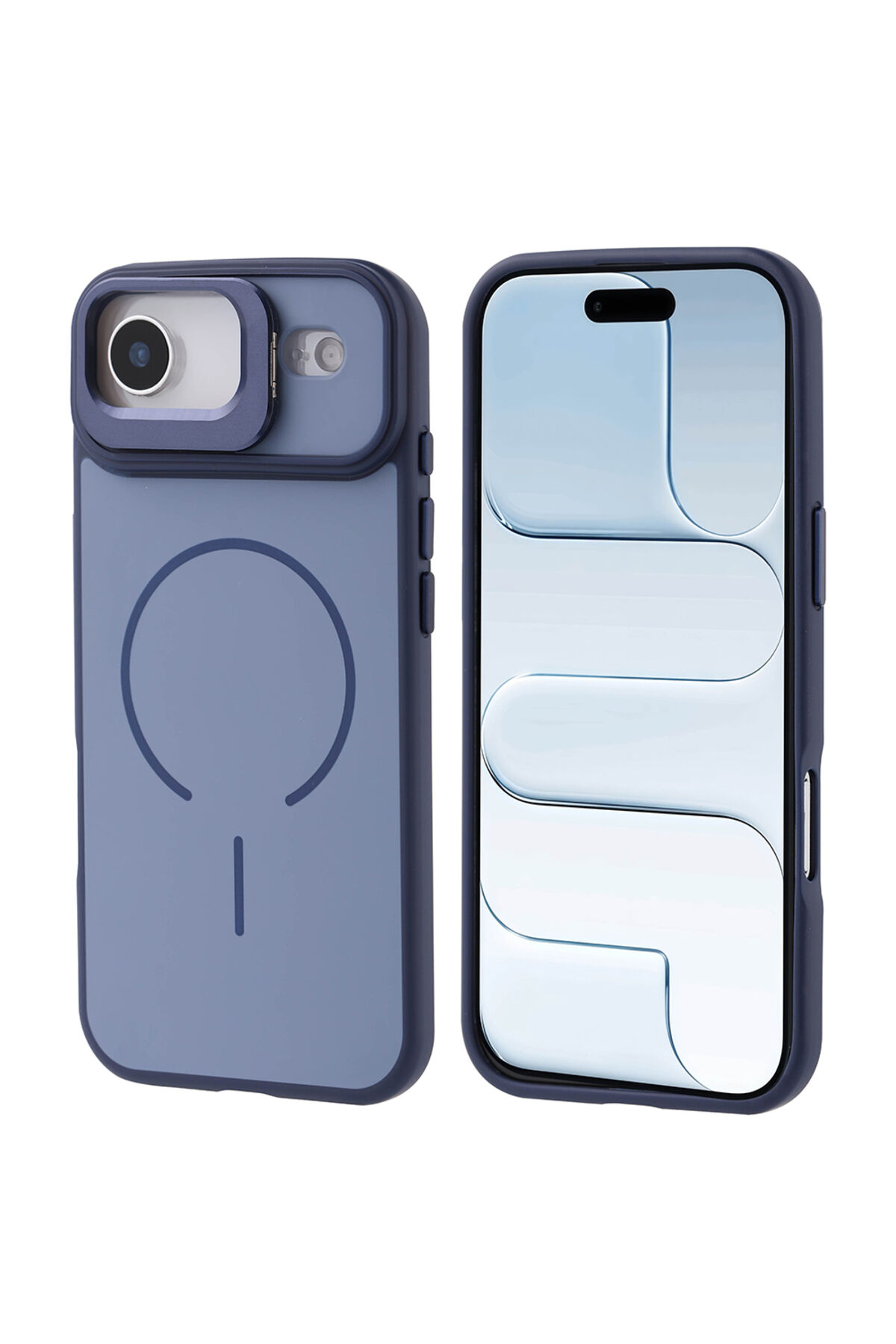 iPhone 17 Air Kılıf M-safe Şarj Özellikli Kamera Standlı Zore Notron Kapak - Siyah Lacivert