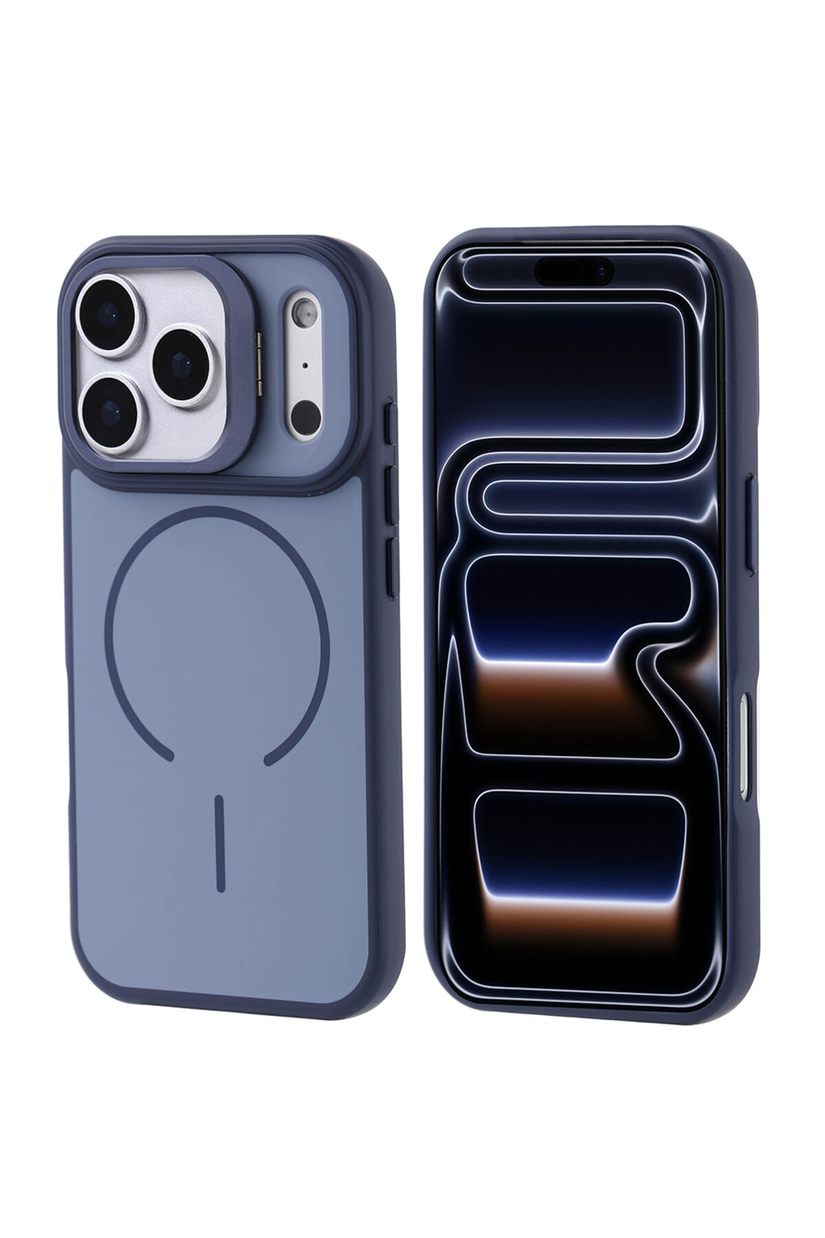 iPhone 17 Pro Kılıf M-safe Şarj Özellikli Kamera Standlı Zore Notron Kapak - Lacivert Lacivert