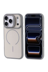 iPhone 17 Pro Kılıf M-safe Şarj Özellikli Kamera Standlı Zore Notron Kapak - Lacivert Turuncu