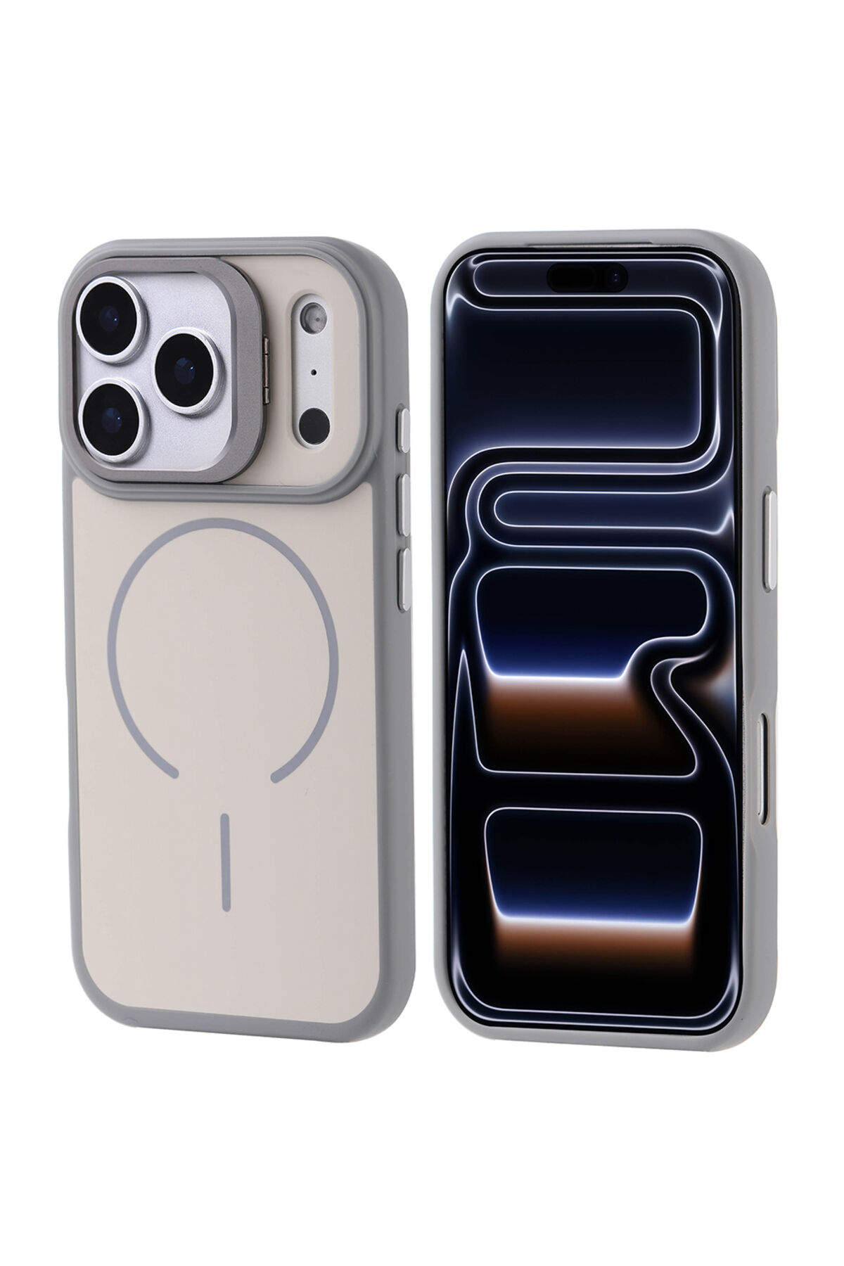 iPhone 17 Pro Kılıf M-safe Şarj Özellikli Kamera Standlı Zore Notron Kapak - Lacivert Altın