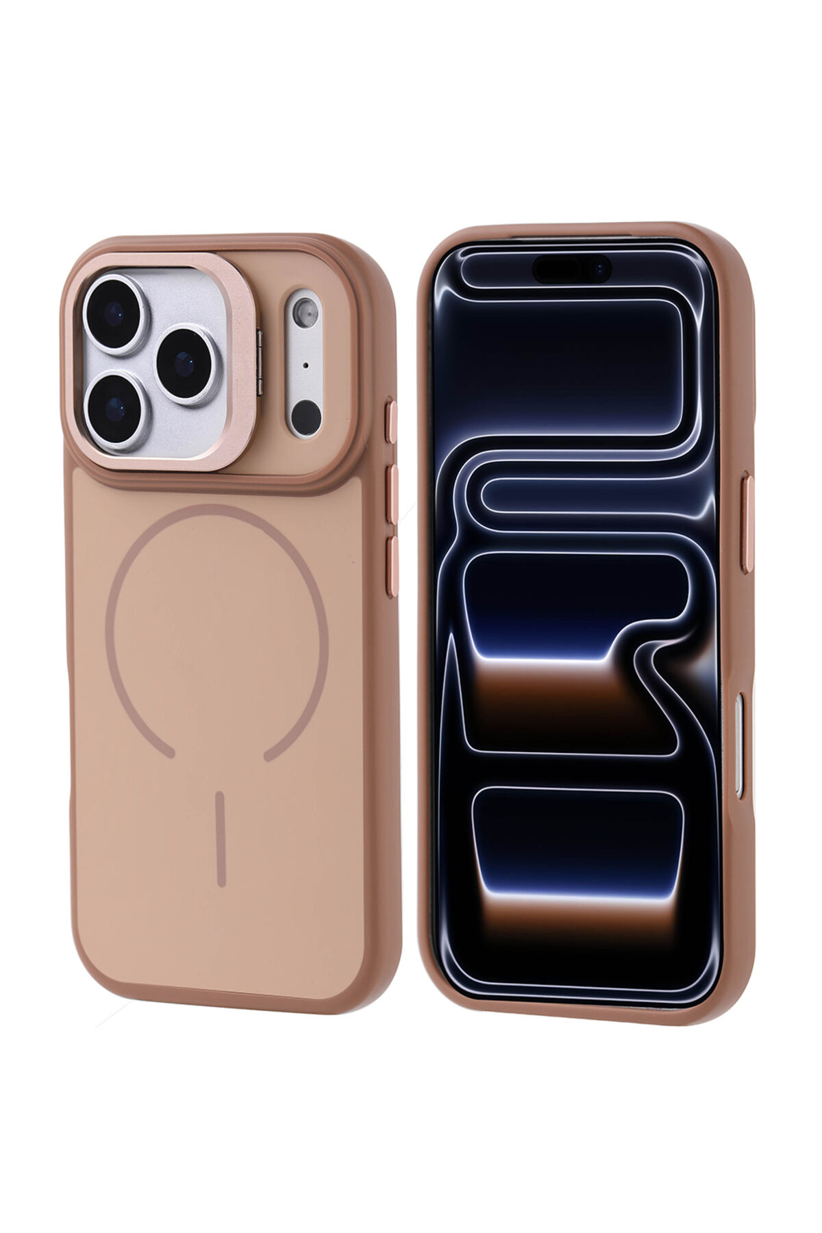 iPhone 17 Pro Kılıf M-safe Şarj Özellikli Kamera Standlı Zore Notron Kapak - Lacivert Altın
