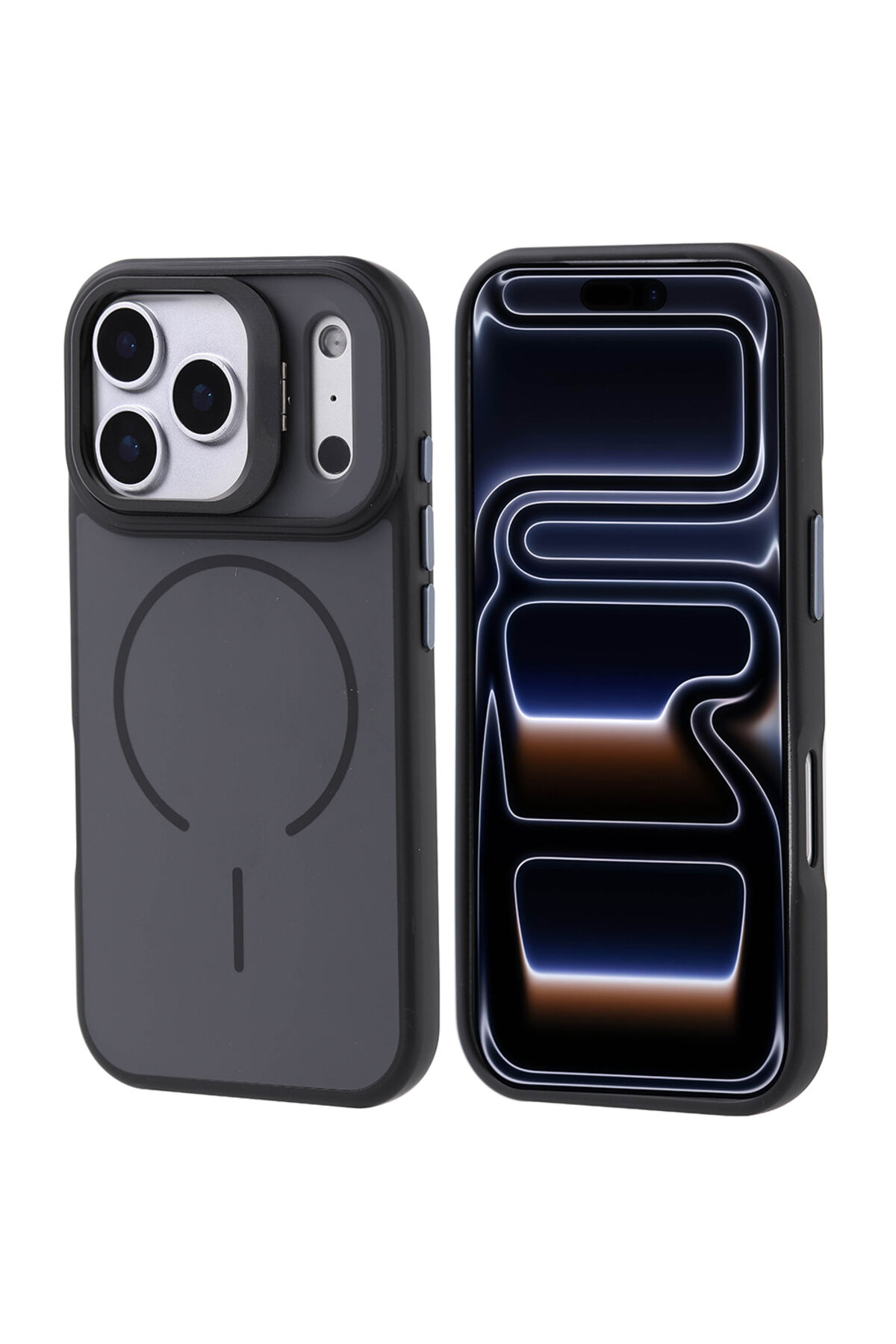 iPhone 17 Pro Kılıf M-safe Şarj Özellikli Kamera Standlı Zore Notron Kapak - Lacivert Siyah