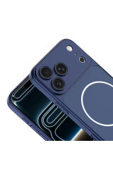 iPhone 16 Pro Kılıf Zore M-Safe Şarj Özellikli Kamera Korumalı Spark Kapak - Mavi Turuncu