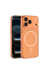 iPhone 16 Pro Kılıf Zore M-Safe Şarj Özellikli Kamera Korumalı Spark Kapak - Mavi Turuncu