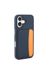iPhone 16 Kılıf Kartlıklı Zore X-Kart Silikon Kapak - Koyu Gri Turuncu