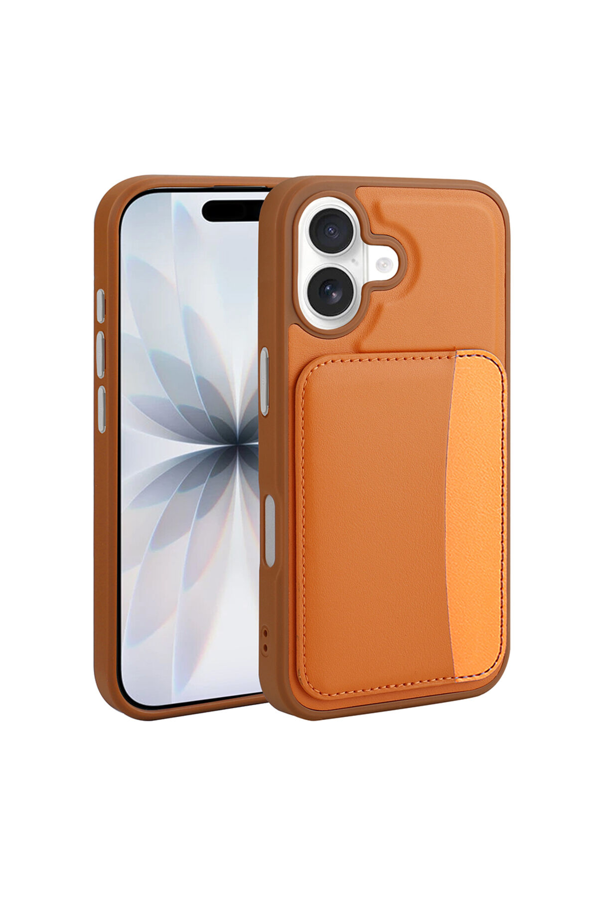 iPhone 16 Kılıf Kartlıklı Zore X-Kart Silikon Kapak - Koyu Gri Turuncu