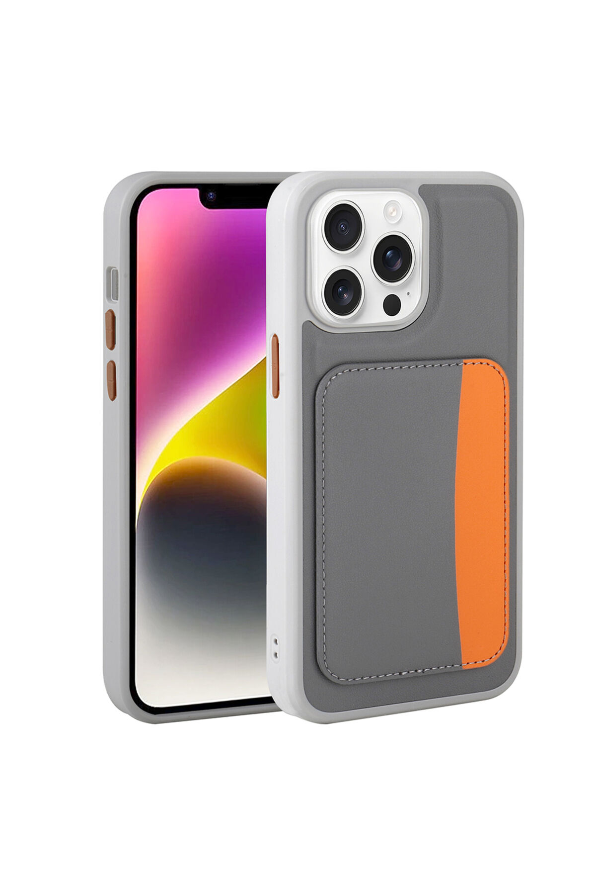 iPhone 16 Pro Kılıf Kartlıklı Zore X-Kart Silikon Kapak - Lacivert Turuncu