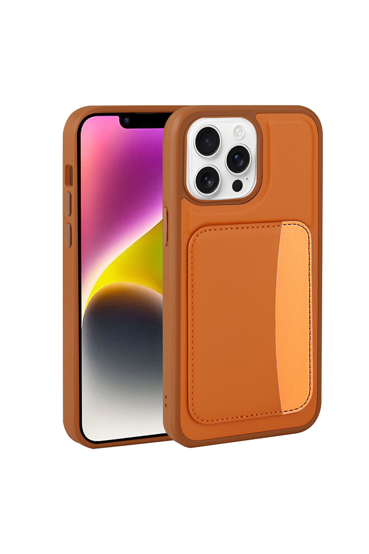 iPhone 16 Pro Kılıf Kartlıklı Zore X-Kart Silikon Kapak - Lacivert Turuncu