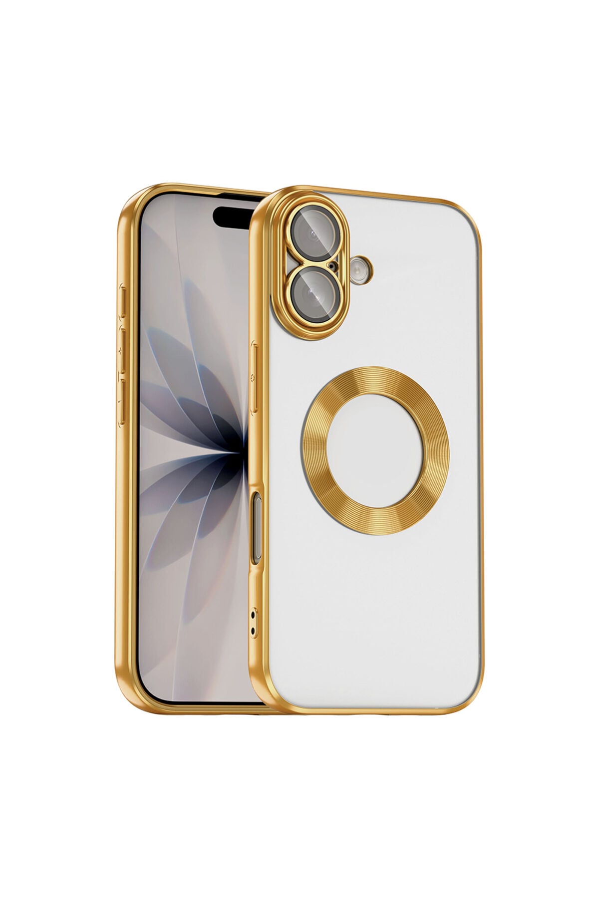 iPhone 17 Kılıf Kamera Korumalı Logo Gösteren Zore Omega Kapak - Turuncu Altın