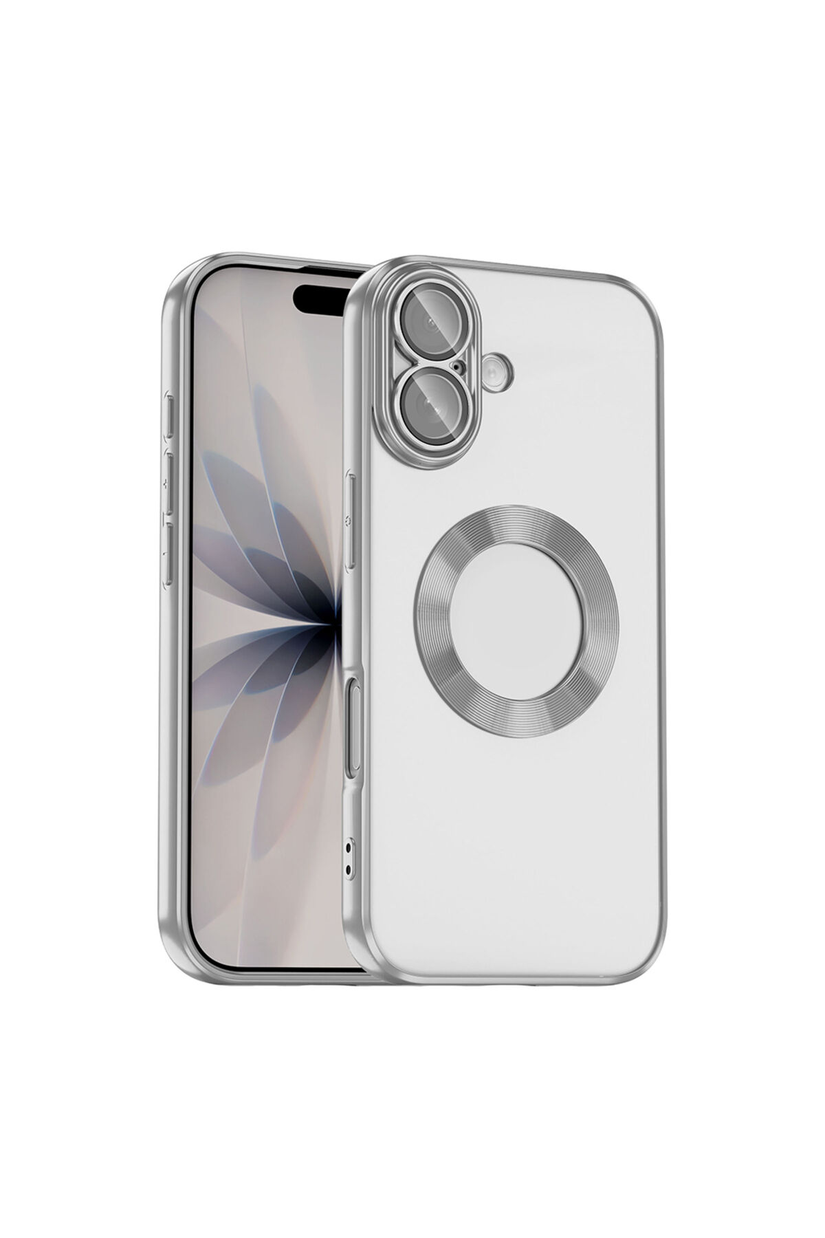 iPhone 17 Kılıf Kamera Korumalı Logo Gösteren Zore Omega Kapak - Turuncu Gümüş