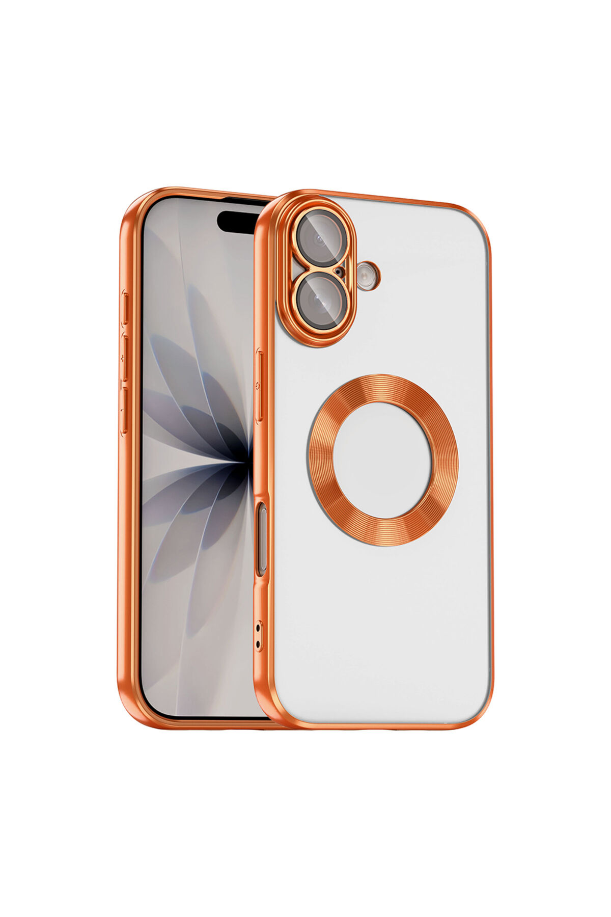iPhone 17 Kılıf Kamera Korumalı Logo Gösteren Zore Omega Kapak - Turuncu Siyah