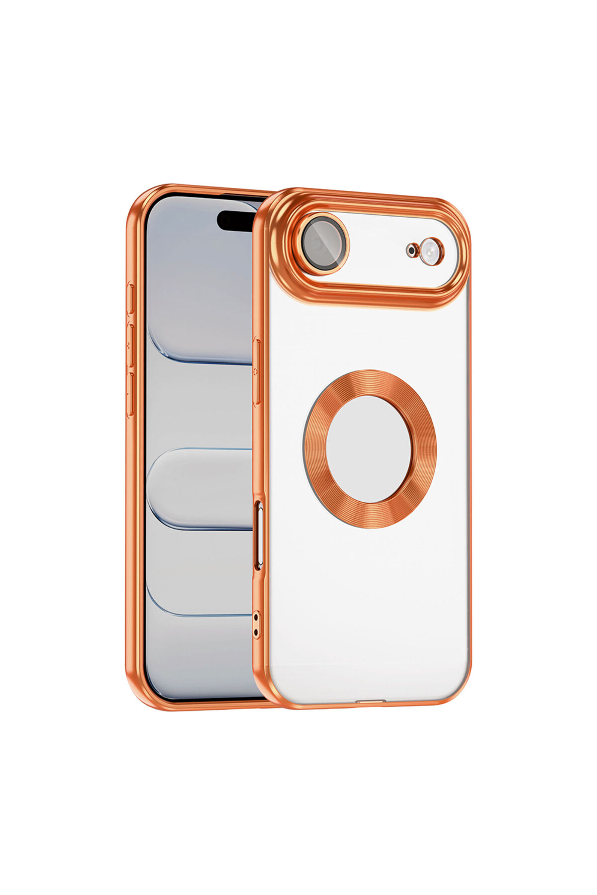 iPhone 17 Air Kılıf Kamera Korumalı Logo Gösteren Zore Omega Kapak - Turuncu Turuncu