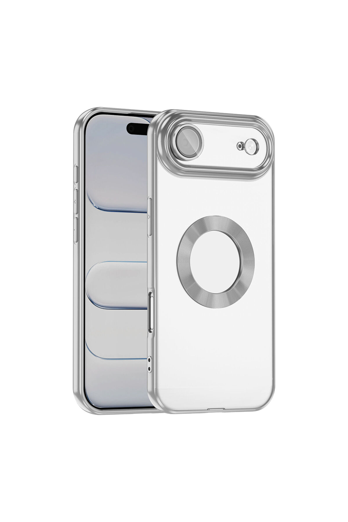 iPhone 17 Air Kılıf Kamera Korumalı Logo Gösteren Zore Omega Kapak - Turuncu Gümüş