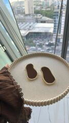 Kahve Mineli Gold Çerçeve Küpe Kahverengi