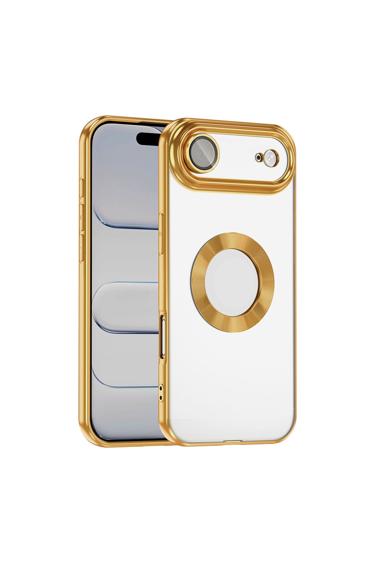 iPhone 17 Air Kılıf Kamera Korumalı Logo Gösteren Zore Omega Kapak - Turuncu Altın