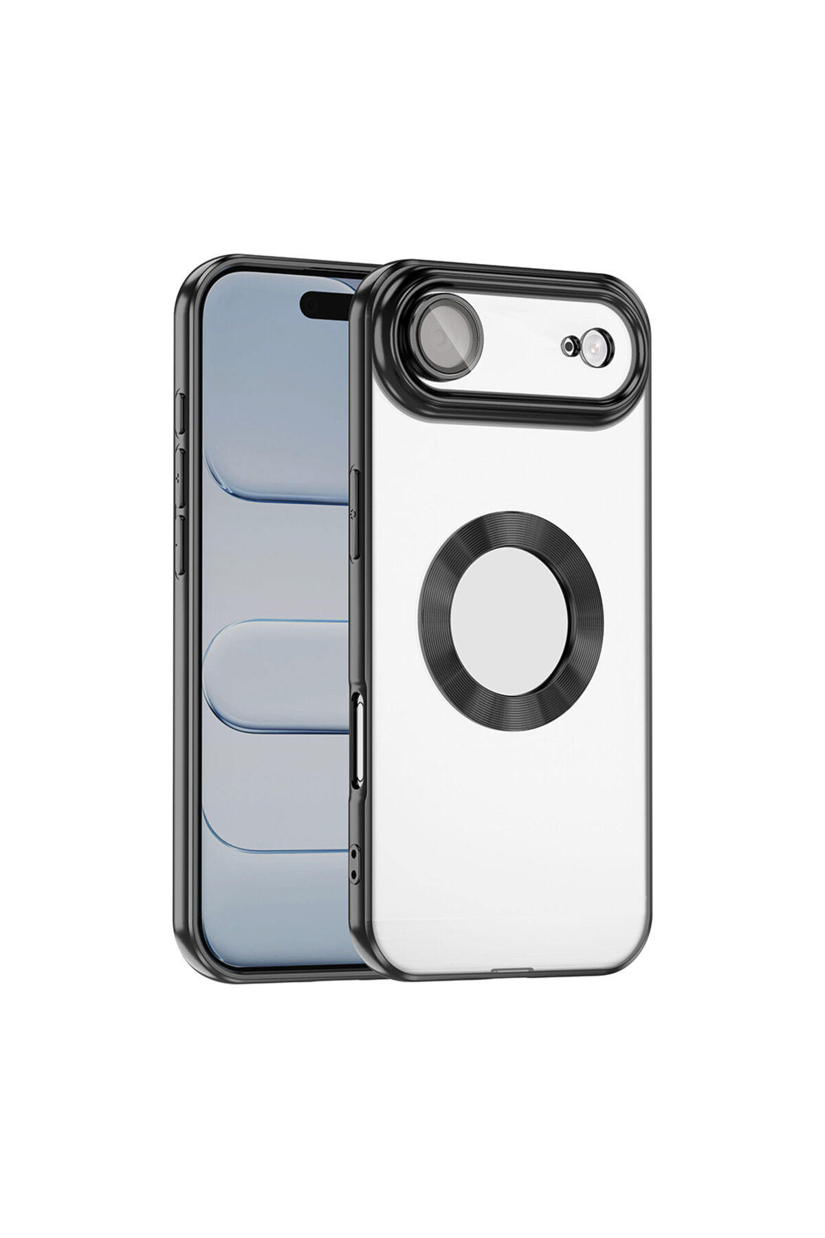 iPhone 17 Air Kılıf Kamera Korumalı Logo Gösteren Zore Omega Kapak - Turuncu Siyah