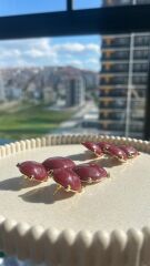 Bordo Taş Detaylı Vintage Küpe Bordo