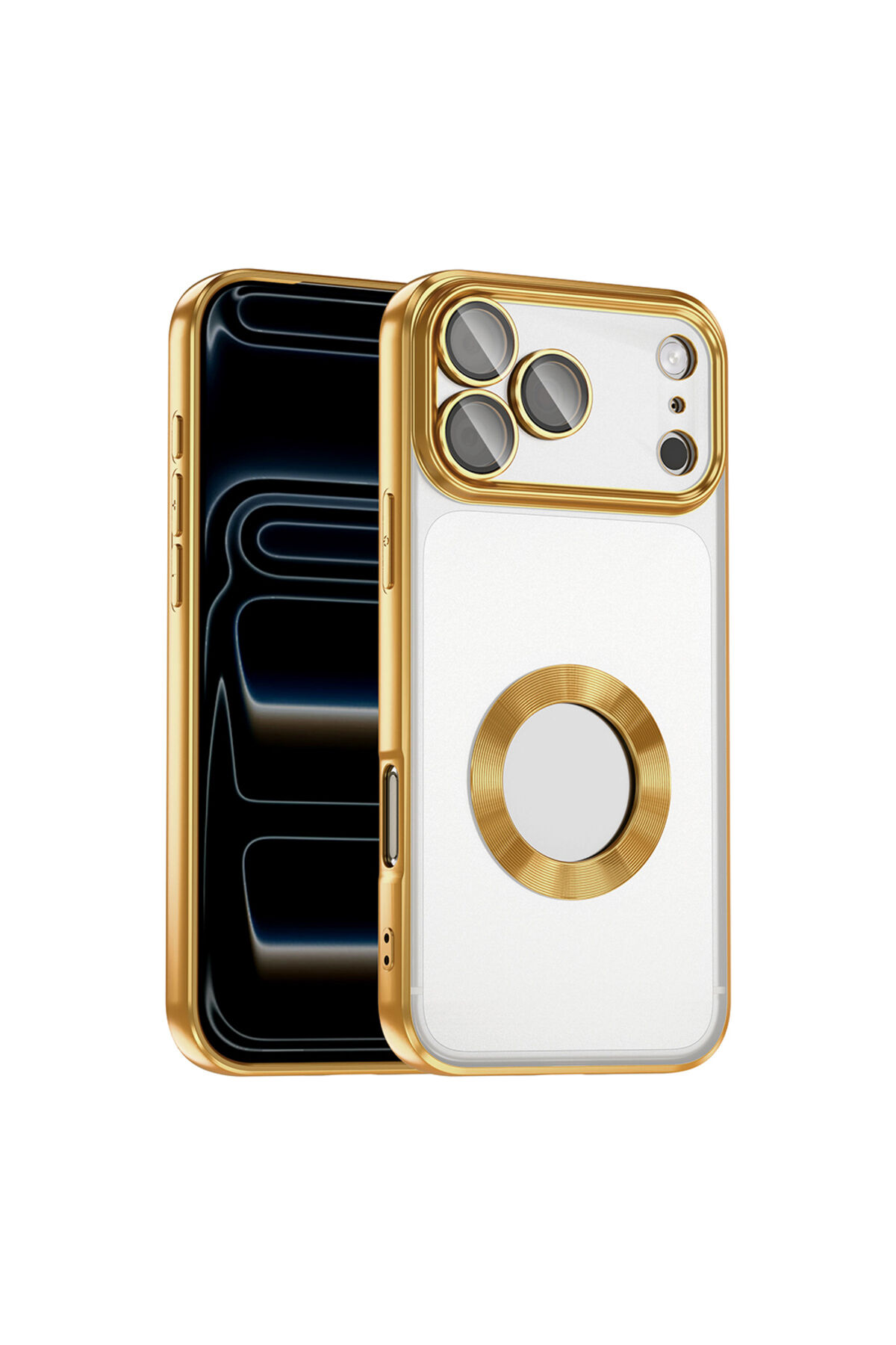 iPhone 17 Pro Kılıf Kamera Korumalı Logo Gösteren Zore Omega Kapak - Turuncu Altın