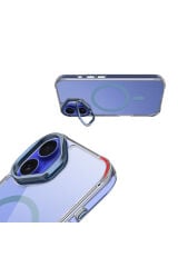 iPhone 17 Kılıf M-safe Şarj Özellikli Airbagli Kamera Standlı Zore Azor Kapak - Lacivert Lacivert
